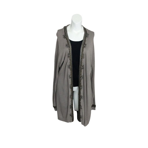 NEW Soft Sorroundings Taupe Bamboo Silk Knit Cardigan Sweater Bronze Accent 3X - Picture 1 of 7